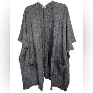 Eileen Fisher Gray/Black Short Sleeve Lagenlook Wool Poncho Style Cardigan